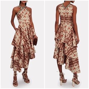 NWT Autumn Adeigbo Signy Dress Abstract Printed Tiered Midi Sleeveless Sz 10